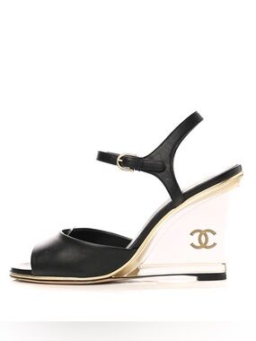 Chanel Lambskin Lucite CC Wedge Sandals – Size 40